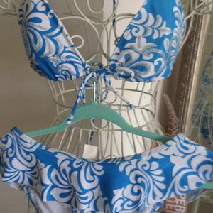 Blue White Bikini 2 pc Swimsuit Swim Ruffle bottom